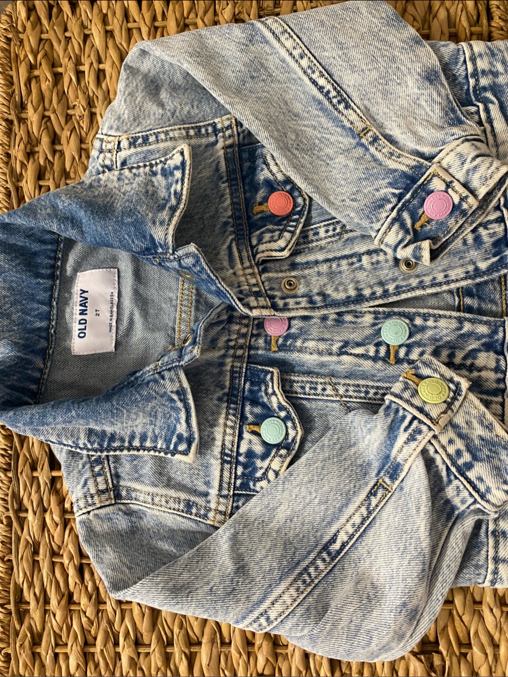 Old Navy Light Blue Denim Jacket with Colorful Buttons